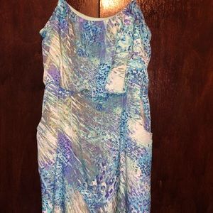 Strapless blue/gray dress with belt